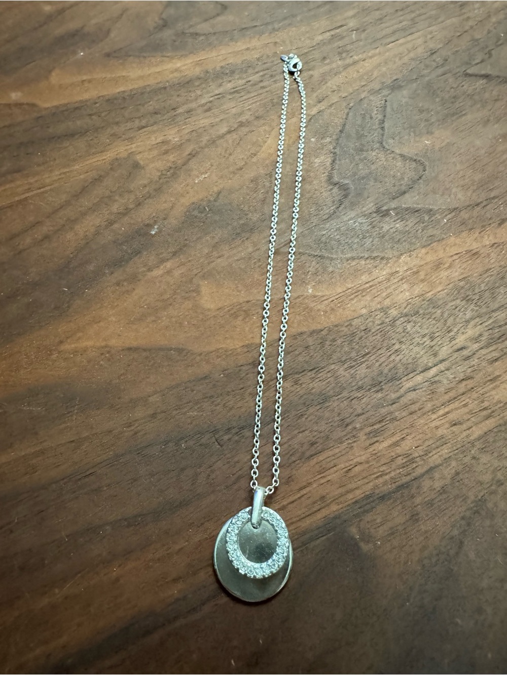 Vintage Avon Silvertoned Rhinestone Double Circle Pendant Necklace